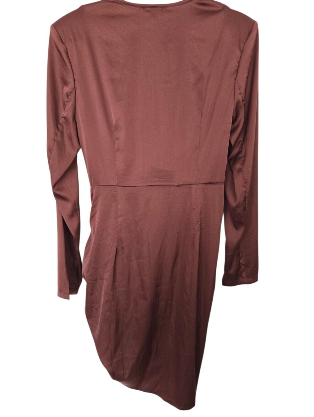 ✨ NWT Fashion Nova Spark The Passion Mini Dress - Chocolate Brown Ruched Satin B - Picture 5 of 7